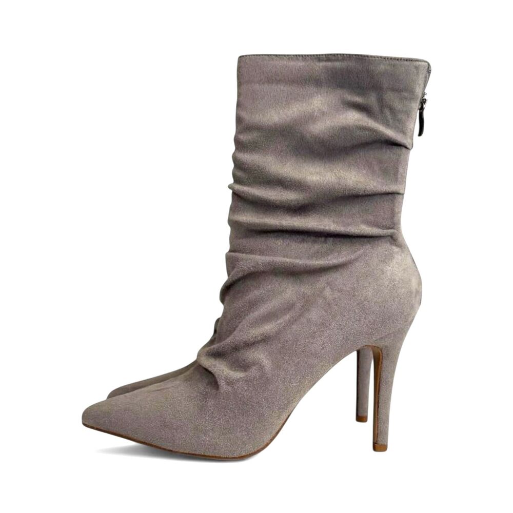 JOURNEE Markie Stiletto Heeled Boot Booties in Grey Faux Suede, NEW! Size 9.5